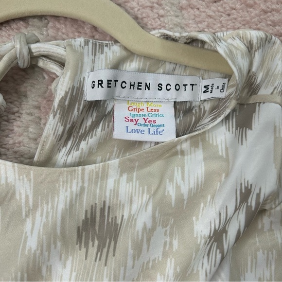 Gretchen Scott Beige Tan White Ikat Print Knee Length Dress Size Medium - Picture 3 of 14